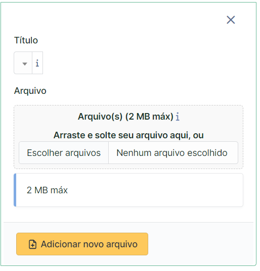 Tela que apresenta o botão "Adicionar novo arquivo"